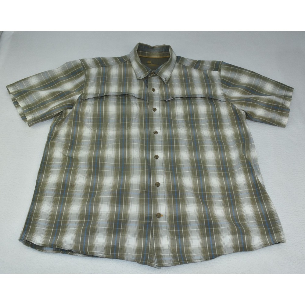 Carhartt Force Relaxed Fit Men Shirt Size XL Green Plaid Vented Short Sleeve